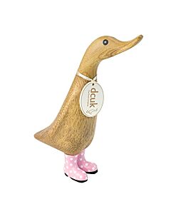 DCUK Natural Wooden Duck Spotted Welly Boots (Pink)